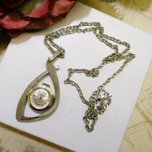 Vintage LeGANT Swiss Watch Necklace: DESIGNER 17 Jewels Silver Mechanical Watch